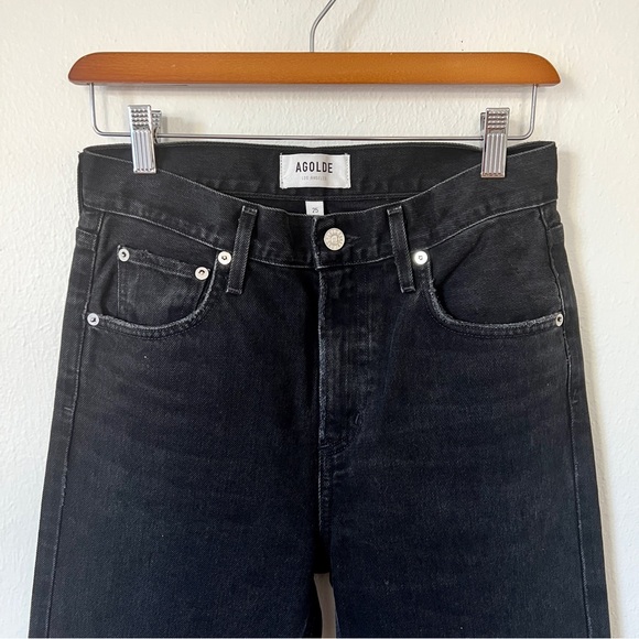 AGOLDE Cherie High Rise Straight Jeans Distortion Black Distressed - Picture 3 of 10